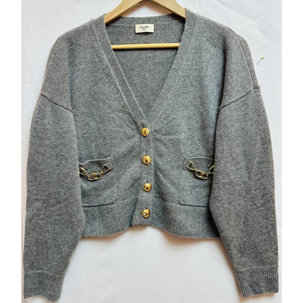 Celine Heritage Gourmette Cashmere Cropped Cardigan Gray Size XSmall XS